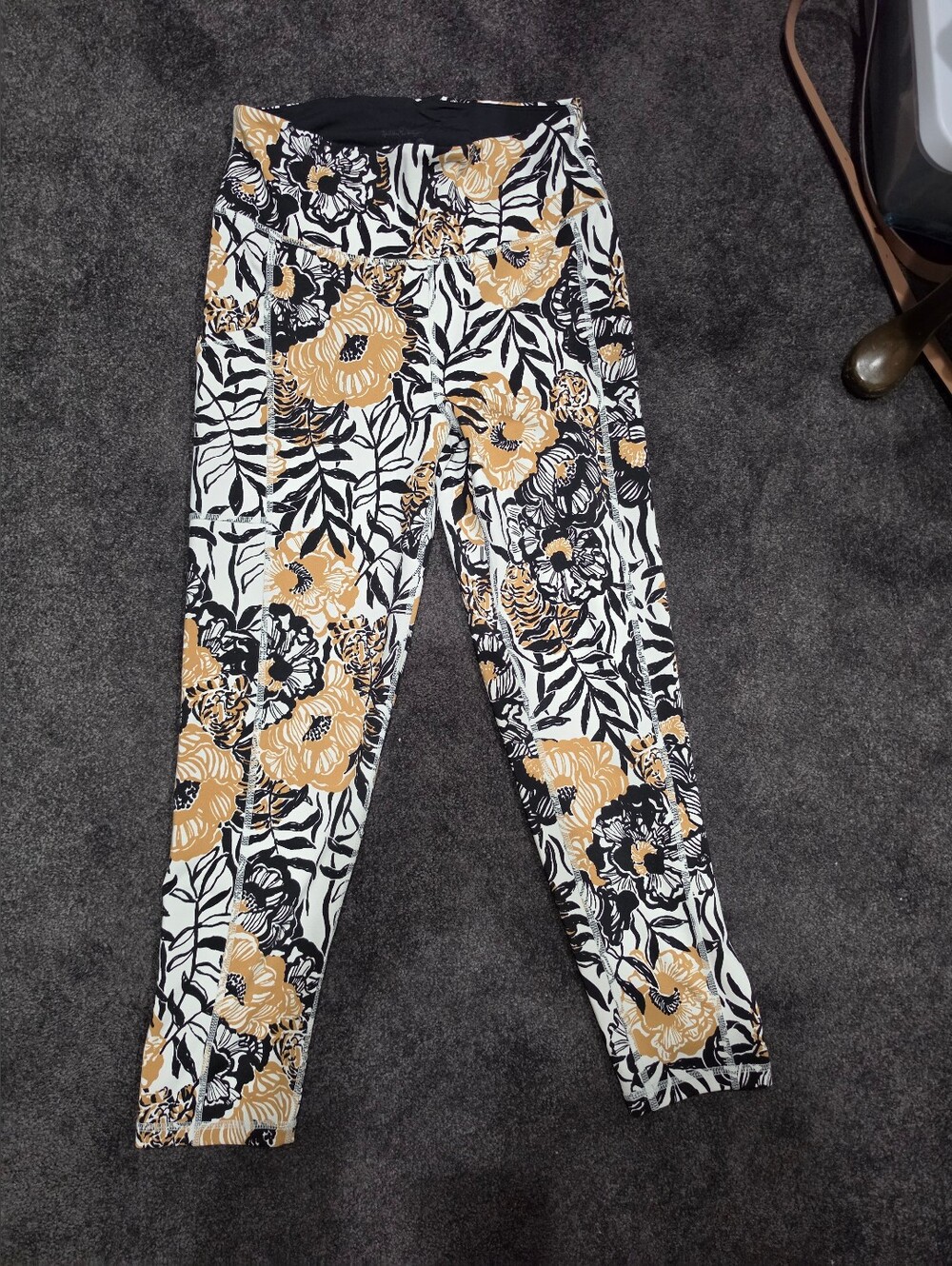 Lilly Pulitzer Black, White & Mustard Floral High-Waist Leggings